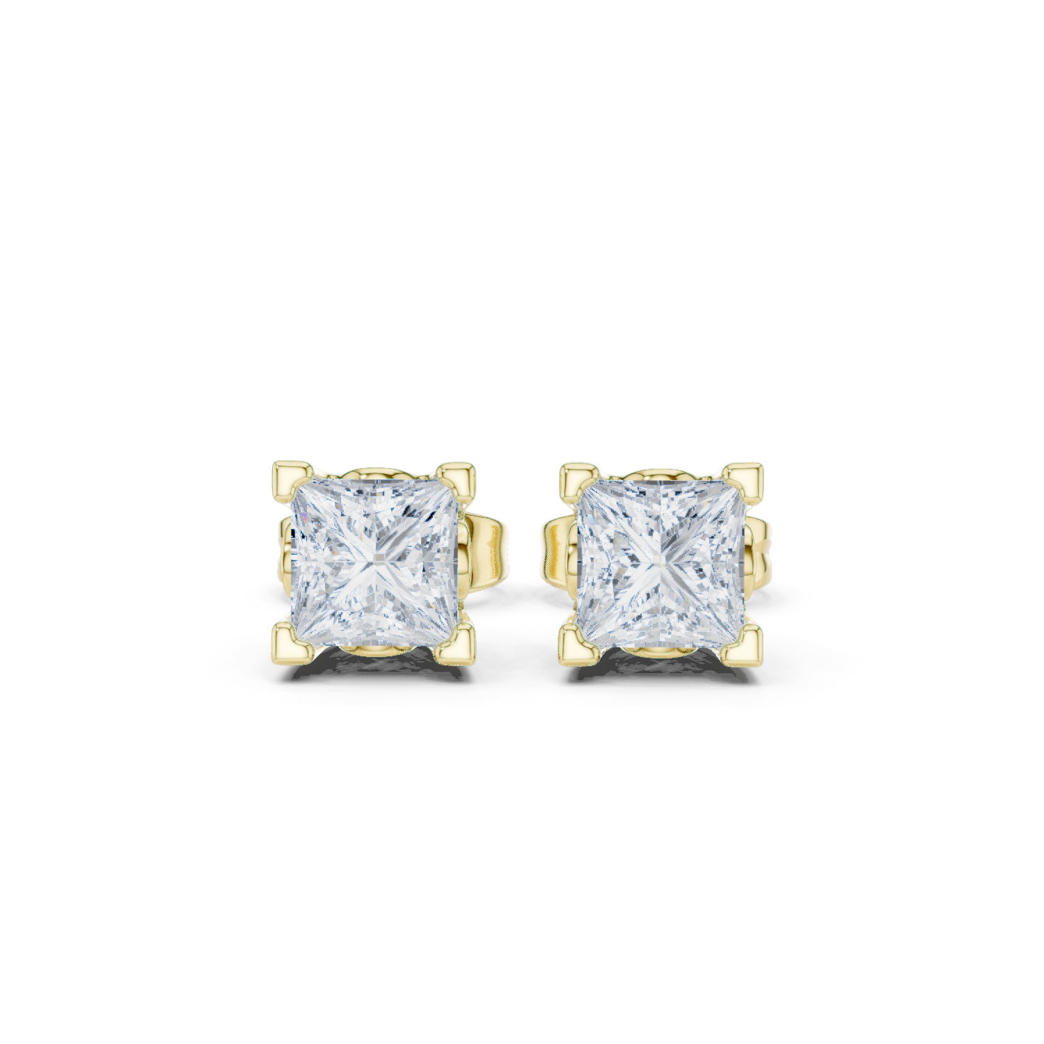 Princess Cut Lab Grown Diamond Stud Earrings in Yellow Gold