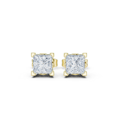 Princess Cut Lab Grown Diamond Stud Earrings in Yellow Gold