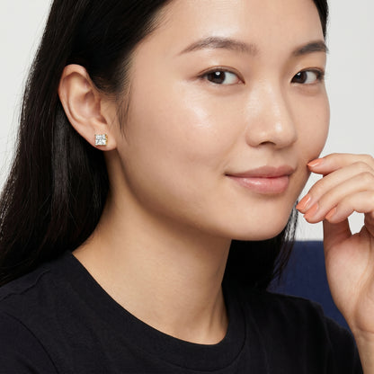 Princess Cut Lab Grown Diamond Stud Earrings in Yellow Gold