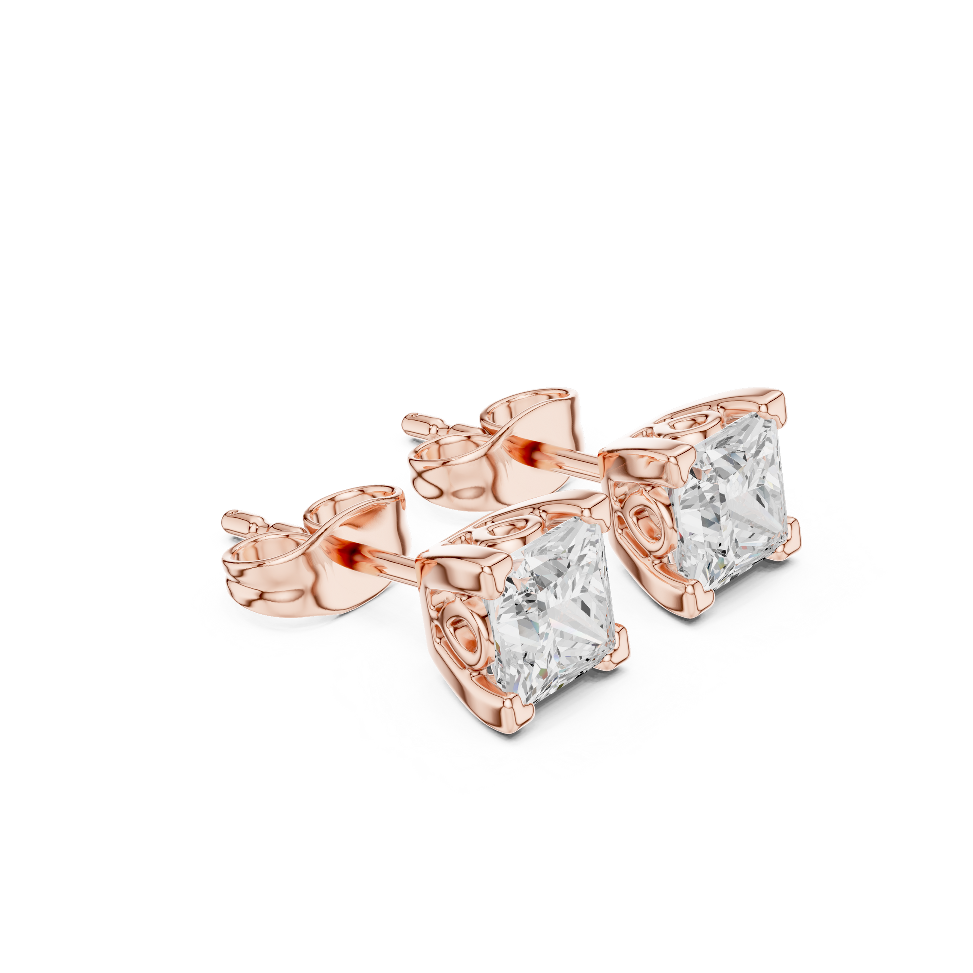 Princess Cut Lab Grown Diamond Stud Earrings in Rose Gold