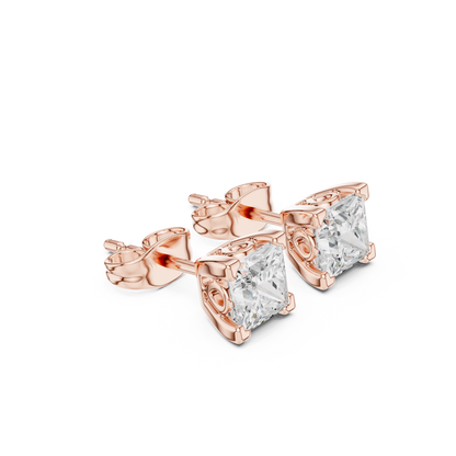 Princess Cut Lab Grown Diamond Stud Earrings in Rose Gold