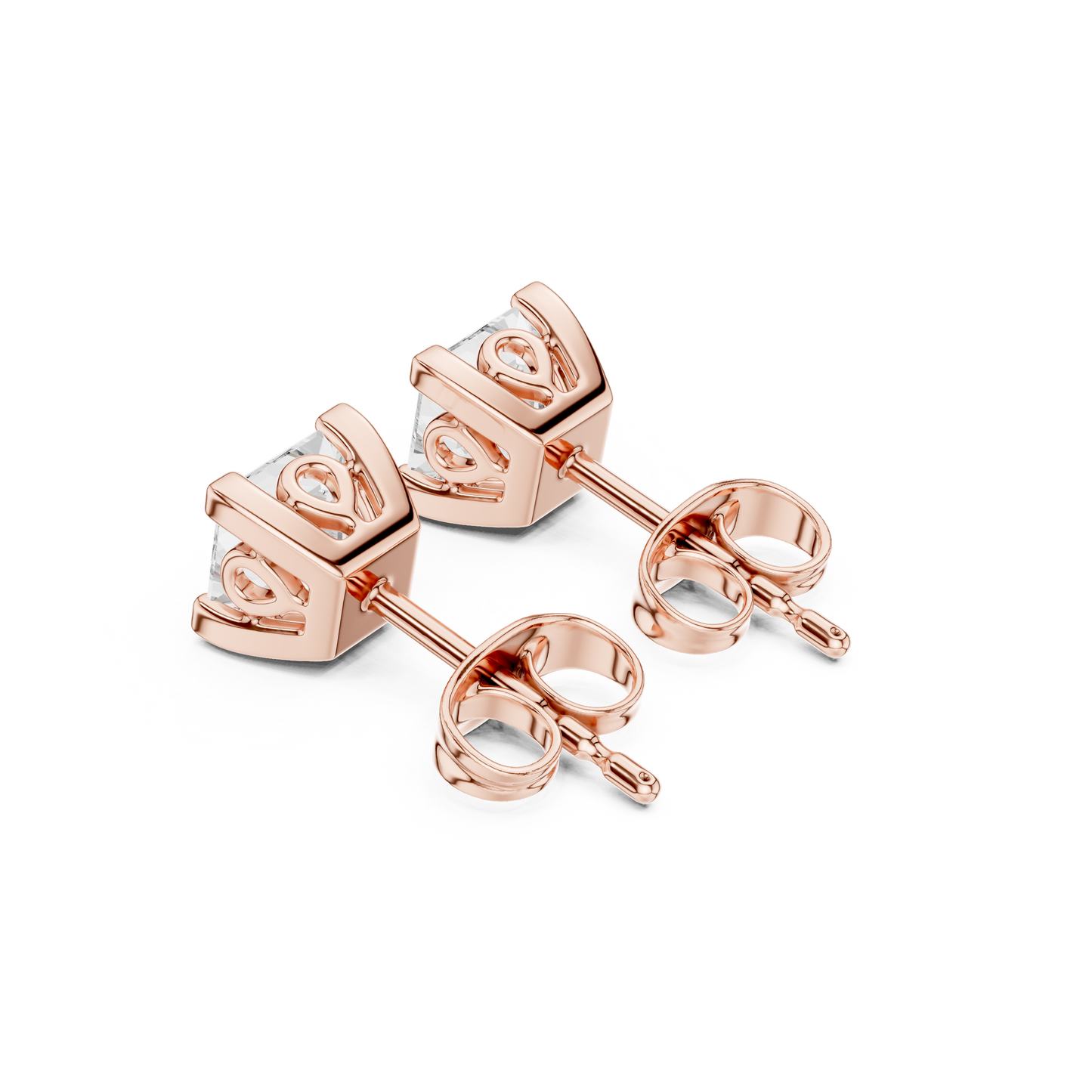 Princess Cut Lab Grown Diamond Stud Earrings in Rose Gold