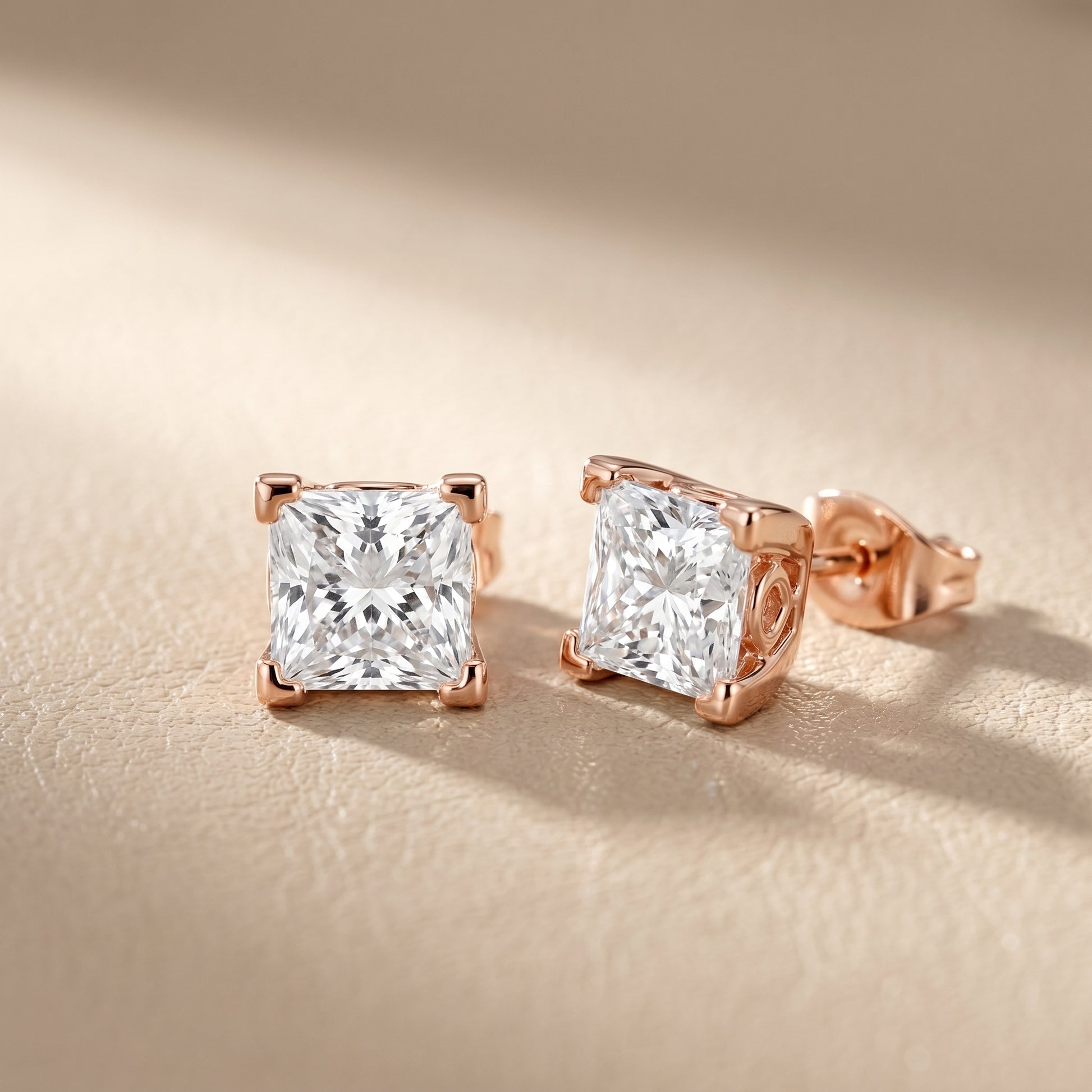 Princess Cut Lab Grown Diamond Stud Earrings in Rose Gold