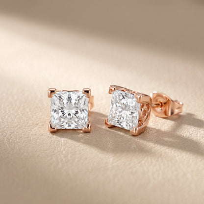 Princess Cut Lab Grown Diamond Stud Earrings in Rose Gold