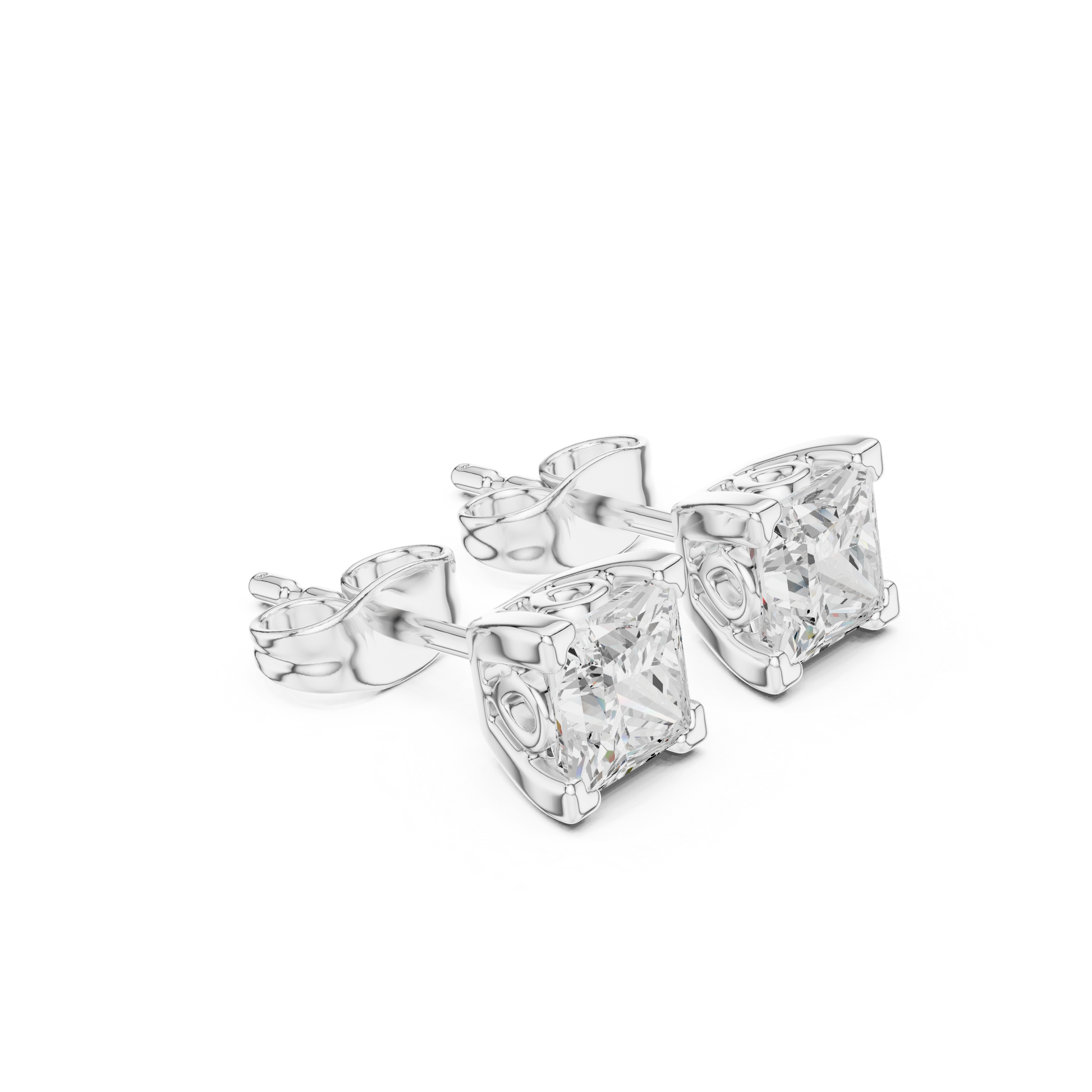 Princess Cut Lab Grown Diamond Stud Earrings in White Gold