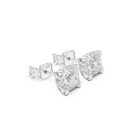 Princess Cut Lab Grown Diamond Stud Earrings in Silver