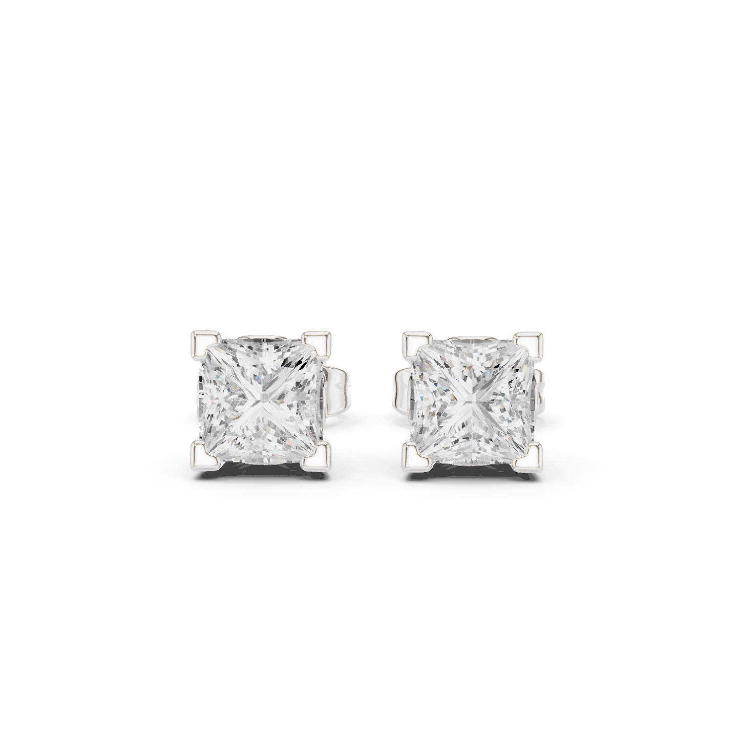 Princess Cut Lab Grown Diamond Stud Earrings in White Gold