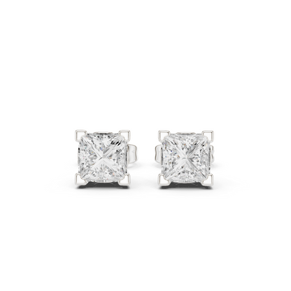 Princess Cut Lab Grown Diamond Stud Earrings in White Gold