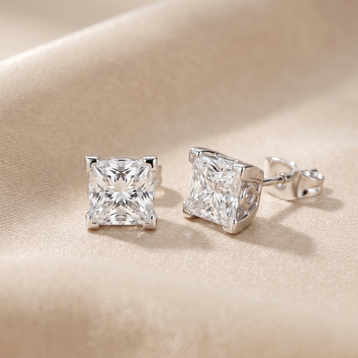 Princess Cut Lab Grown Diamond Stud Earrings in White Gold