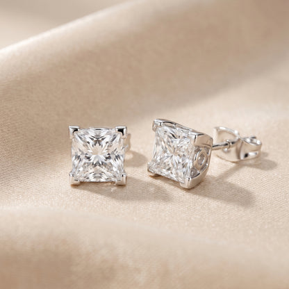 Princess Cut Lab Grown Diamond Stud Earrings in Silver