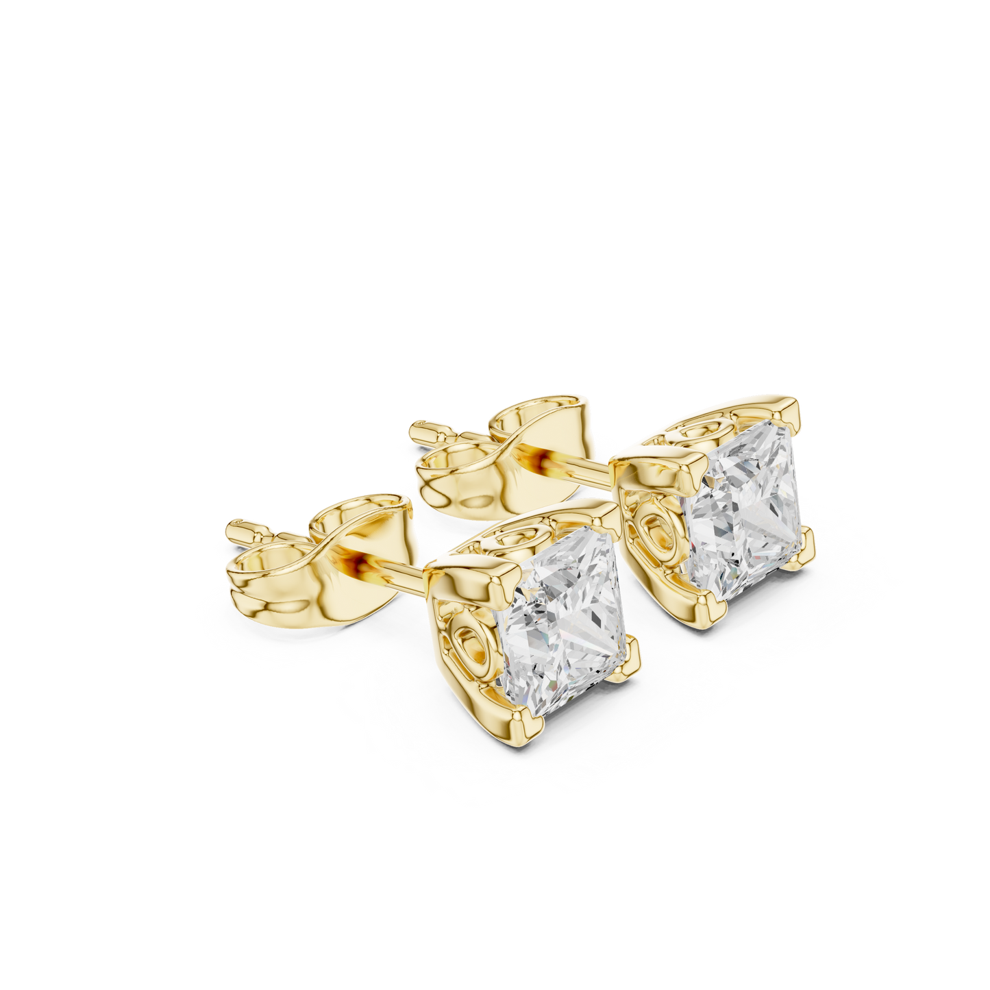 Princess Cut Lab Grown Diamond Stud Earrings in Yellow Gold