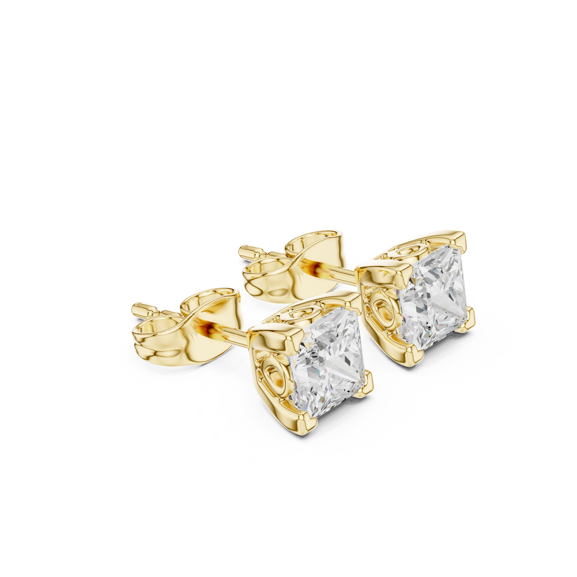 Princess Cut Lab Grown Diamond Stud Earrings in Yellow Gold