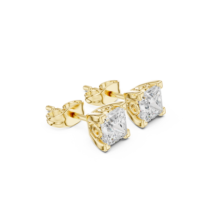 Princess Cut Lab Grown Diamond Stud Earrings in Yellow Gold