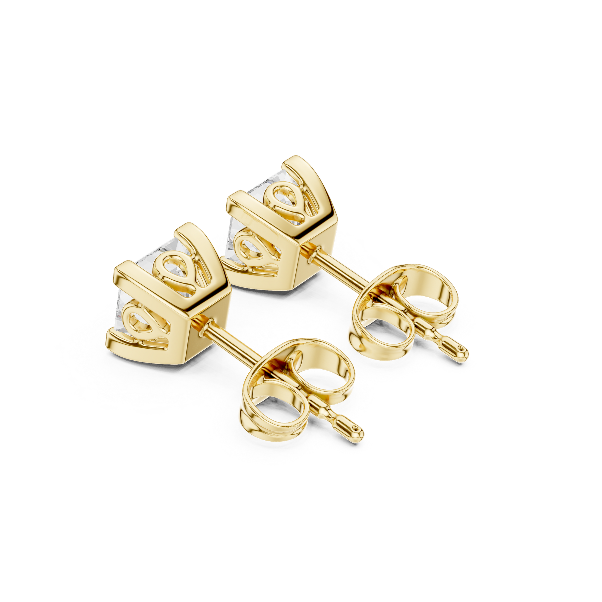 Princess Cut Lab Grown Diamond Stud Earrings in Yellow Gold