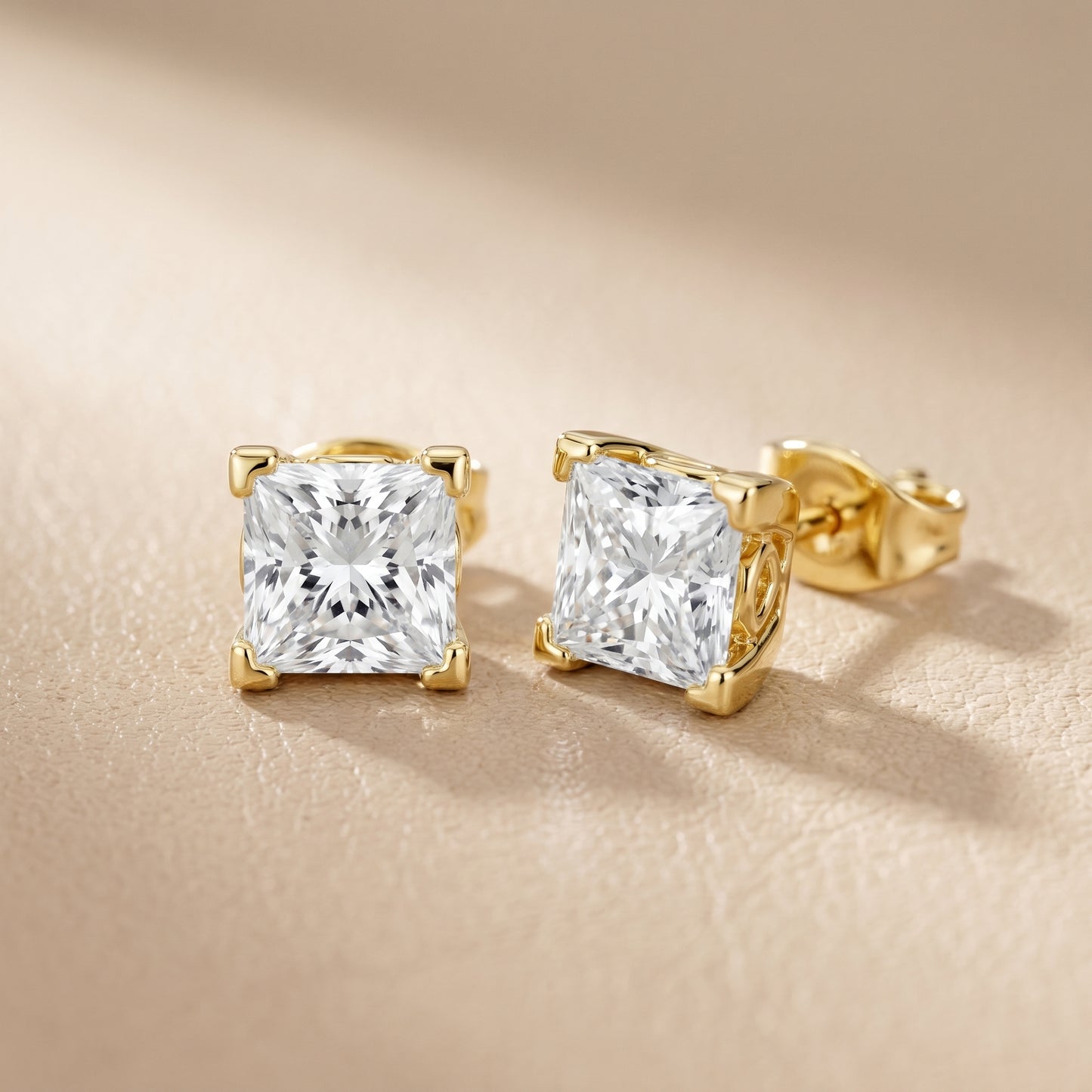 Princess Cut Lab Grown Diamond Stud Earrings in Yellow Gold