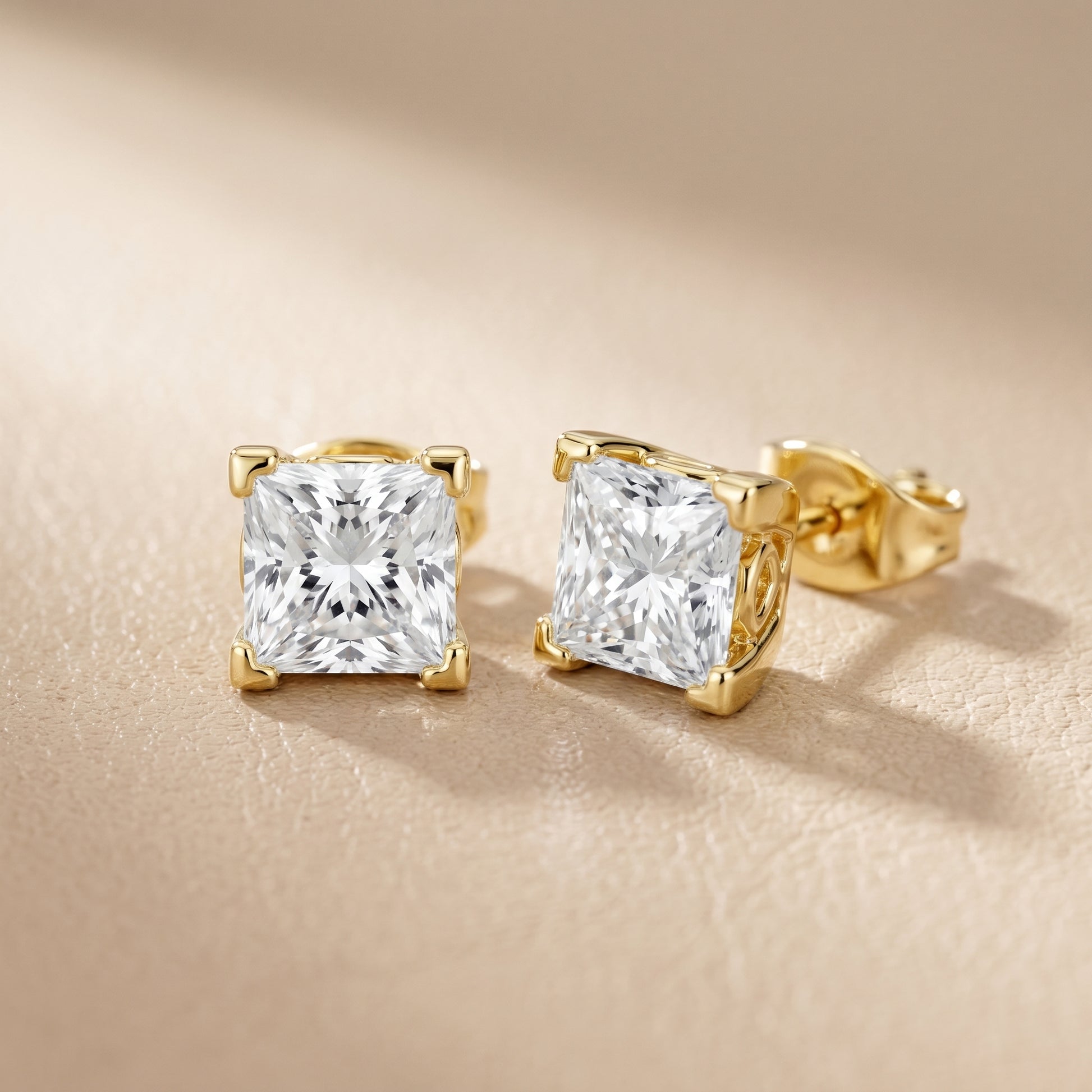 Princess Cut Lab Grown Diamond Stud Earrings in Yellow Gold