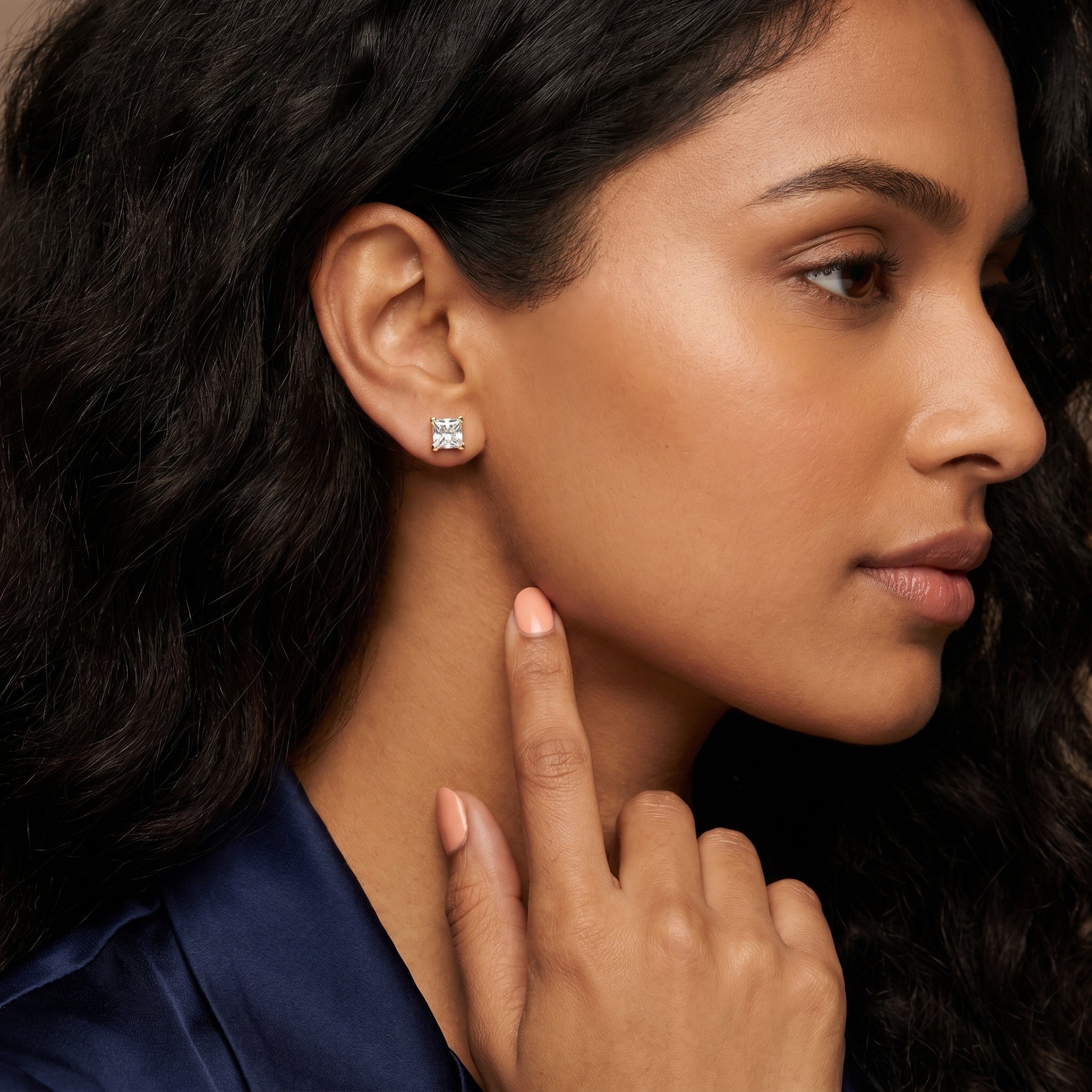 Princess Cut Lab Grown Diamond Stud Earrings in Yellow Gold