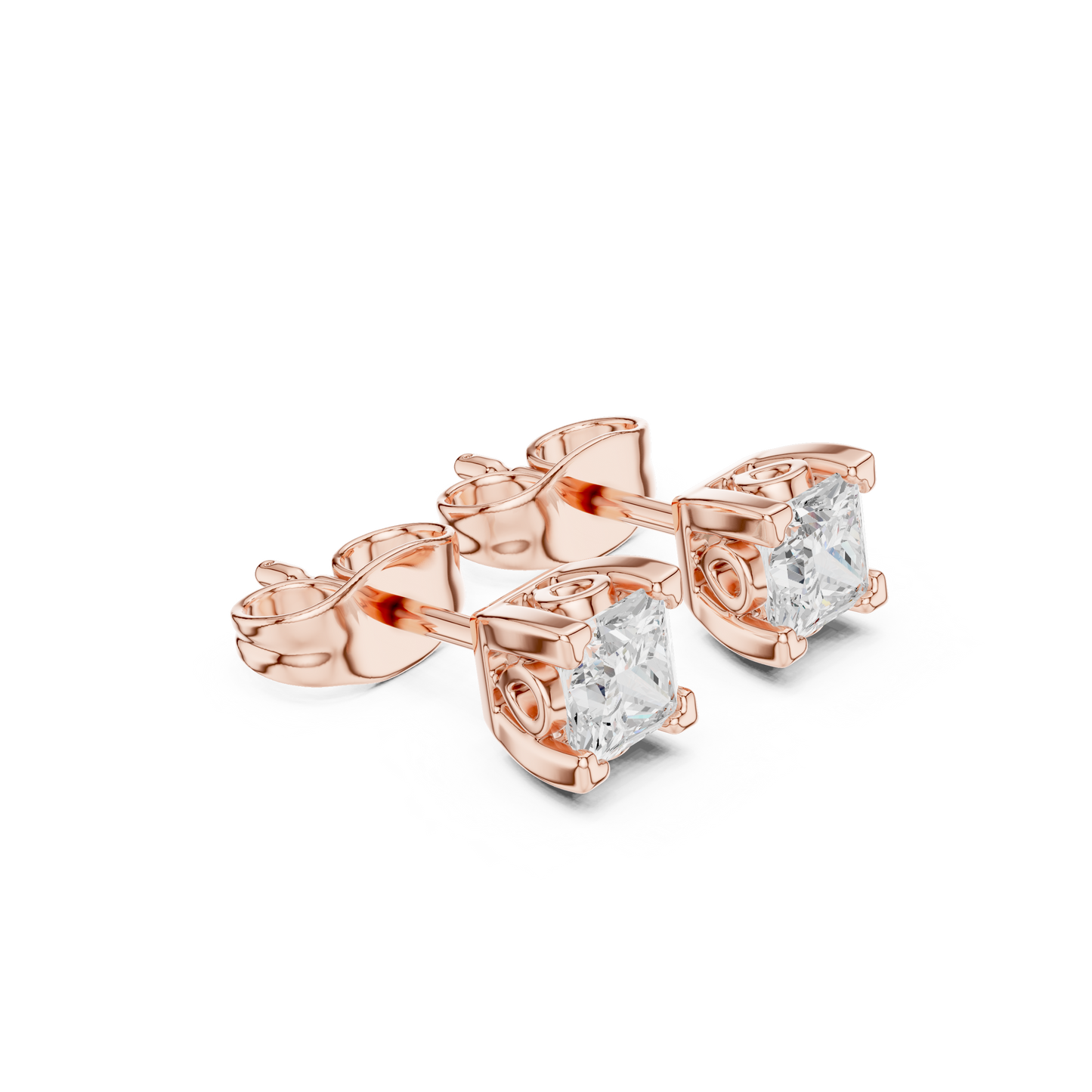 Princess Cut Lab Grown Diamond Stud Earrings in Rose Gold