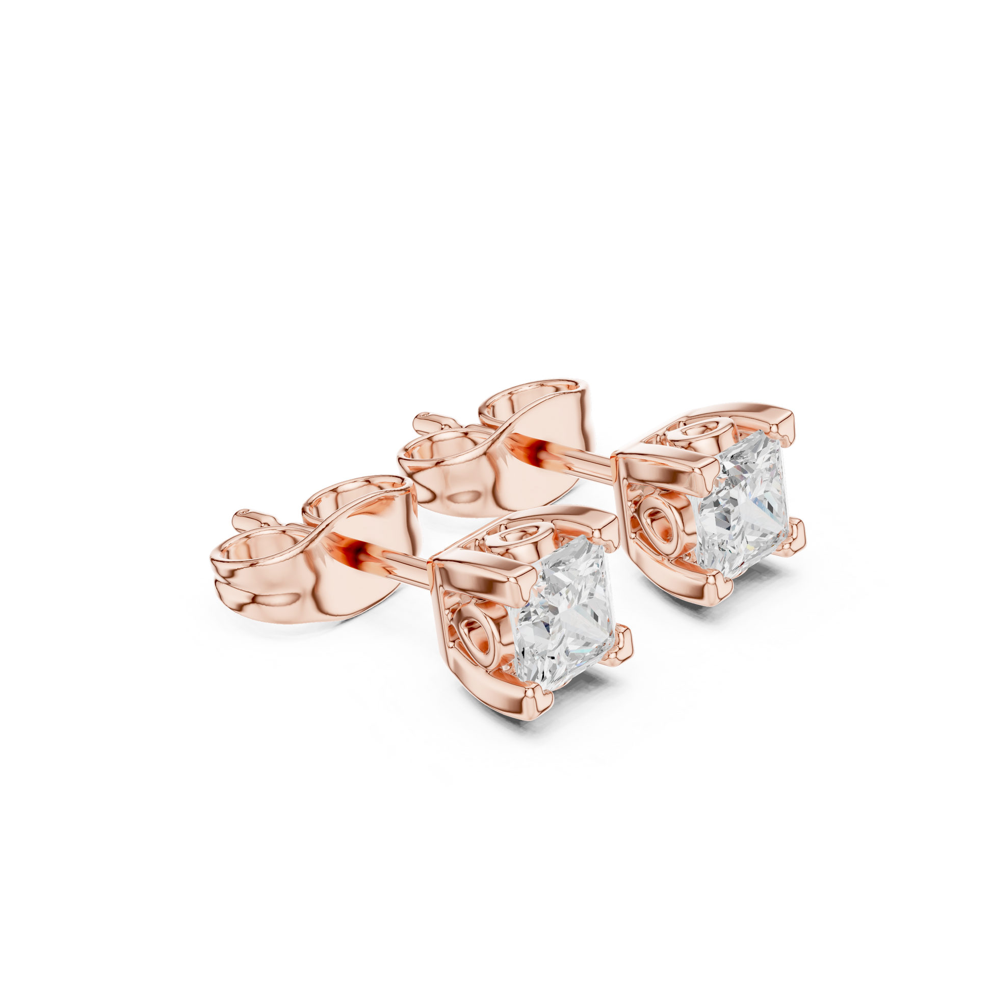 Princess Cut Lab Grown Diamond Stud Earrings in Rose Gold