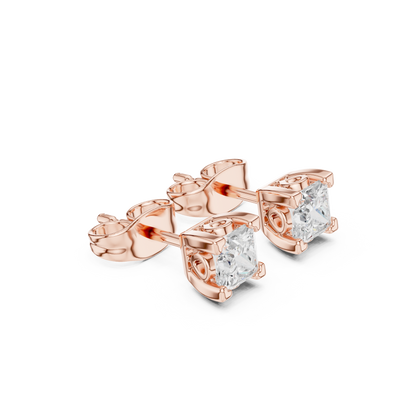 Princess Cut Lab Grown Diamond Stud Earrings in Rose Gold
