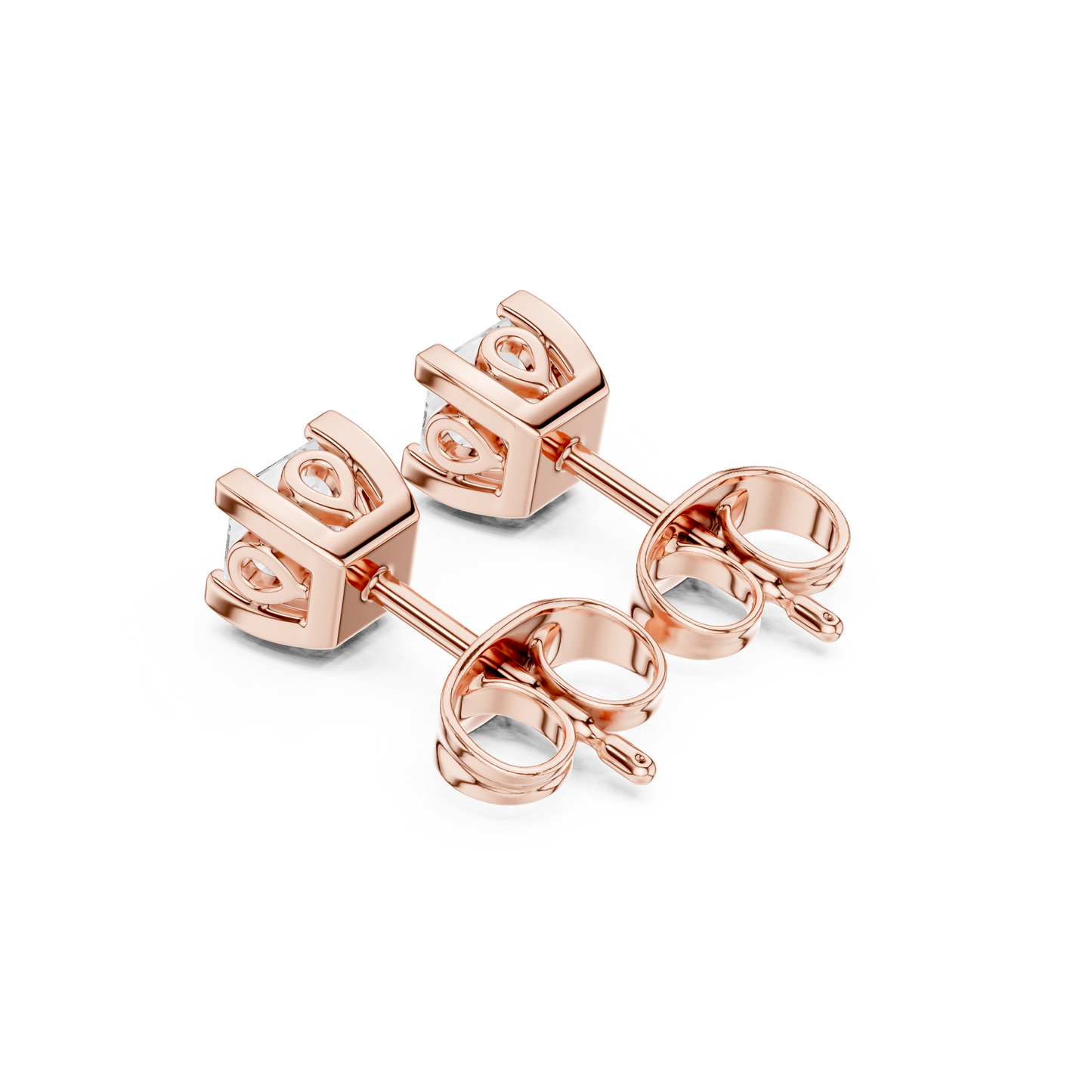 Princess Cut Lab Grown Diamond Stud Earrings in Rose Gold
