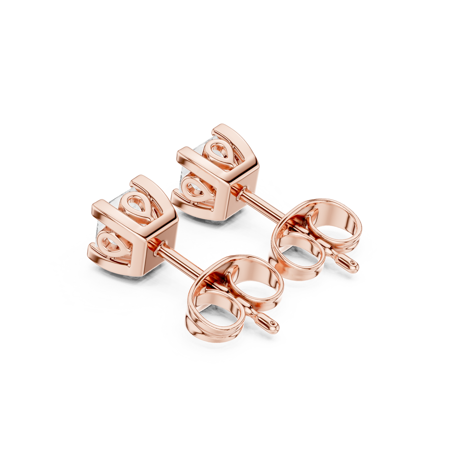 Princess Cut Lab Grown Diamond Stud Earrings in Rose Gold