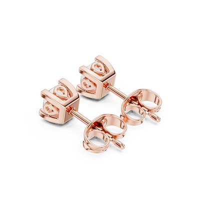 Princess Cut Lab Grown Diamond Stud Earrings in Rose Gold