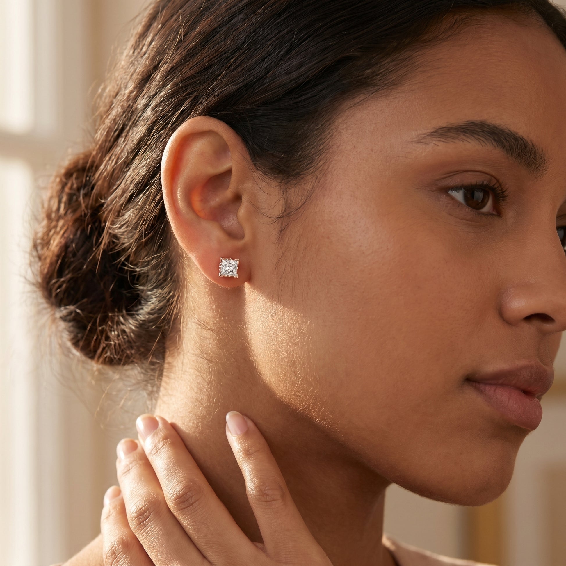 Princess Cut Lab Grown Diamond Stud Earrings in Rose Gold
