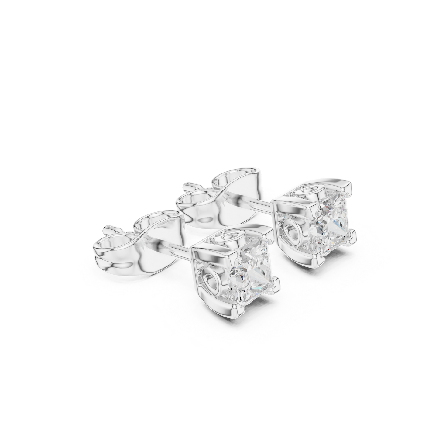 Princess Cut Lab Grown Diamond Stud Earrings in White Gold