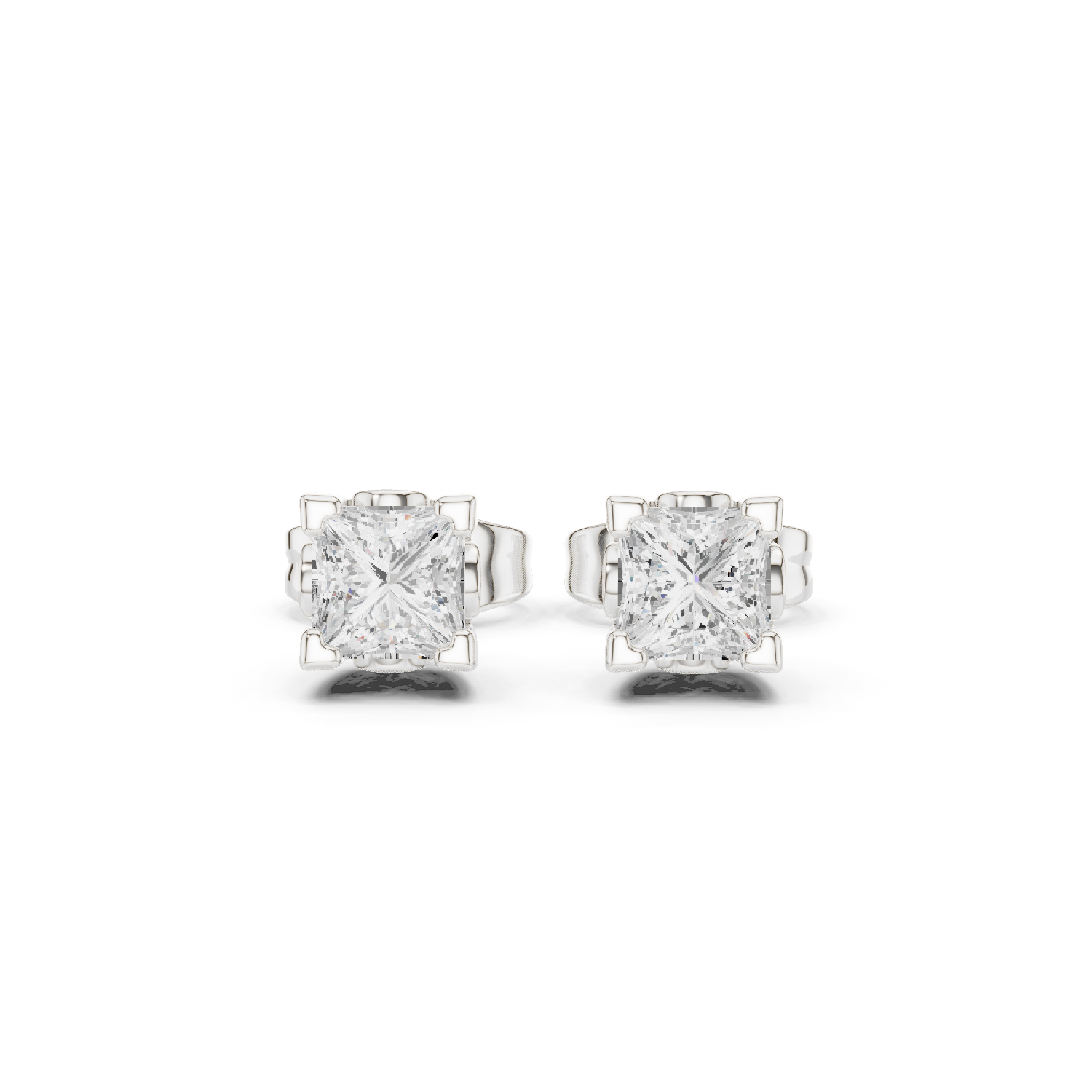 Princess Cut Lab Grown Diamond Stud Earrings in White Gold