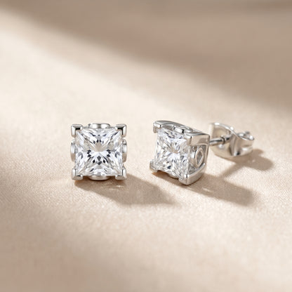 Princess Cut Lab Grown Diamond Stud Earrings in Silver