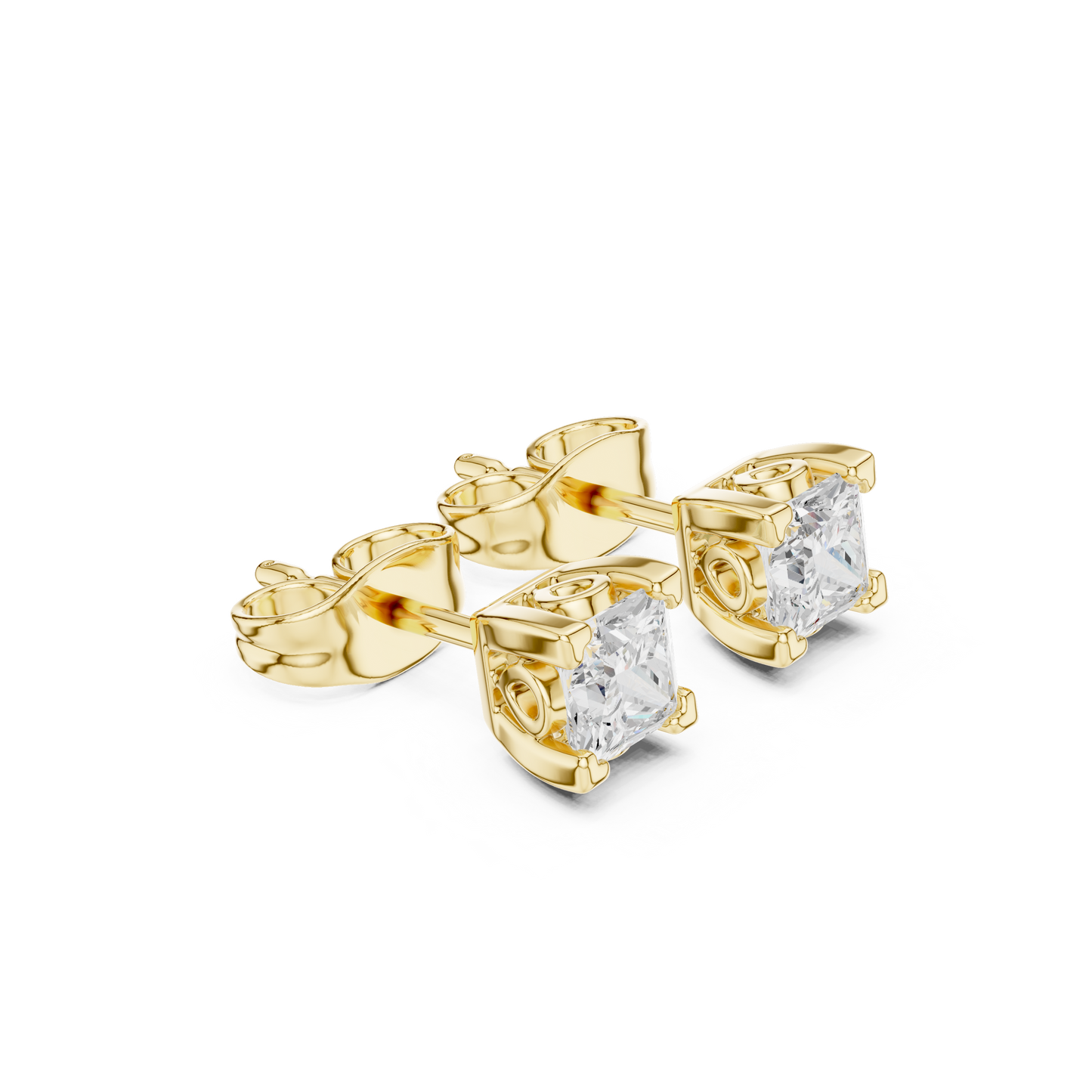 Princess Cut Lab Grown Diamond Stud Earrings in Yellow Gold