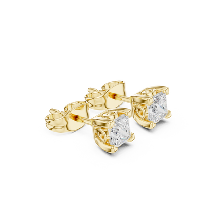 Princess Cut Lab Grown Diamond Stud Earrings in Yellow Gold