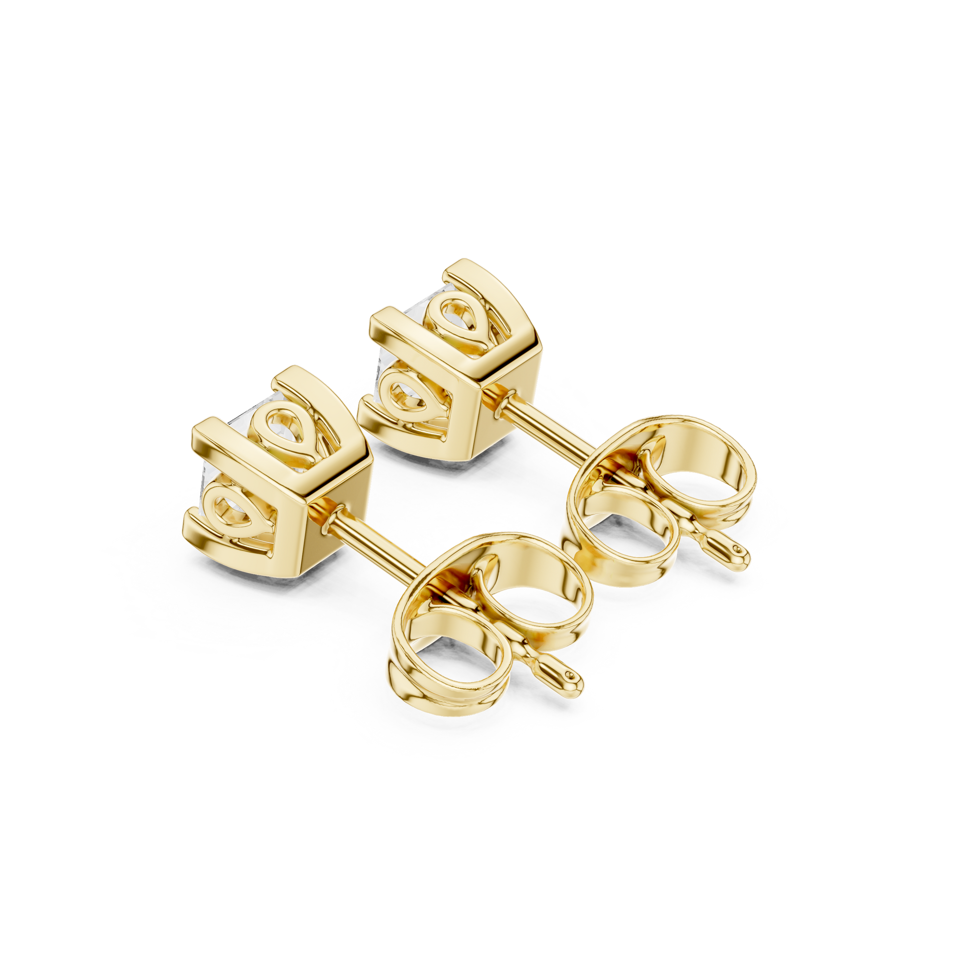 Princess Cut Lab Grown Diamond Stud Earrings in Yellow Gold