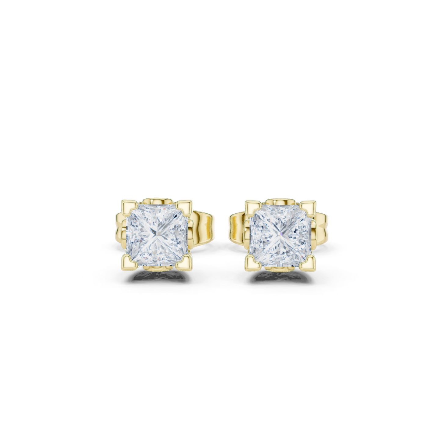 Princess Cut Lab Grown Diamond Stud Earrings in Yellow Gold