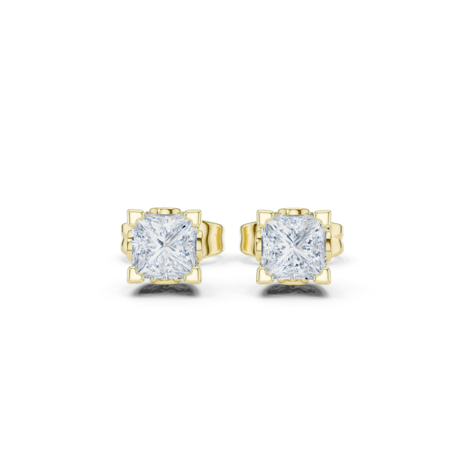 Princess Cut Lab Grown Diamond Stud Earrings in Yellow Gold