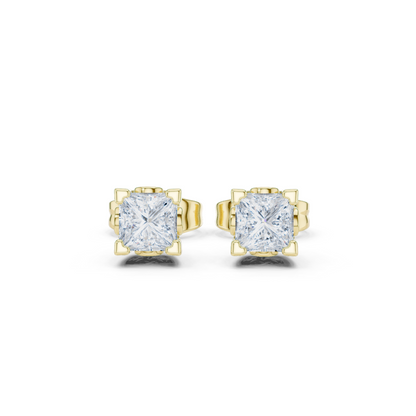 Princess Cut Lab Grown Diamond Stud Earrings in Yellow Gold