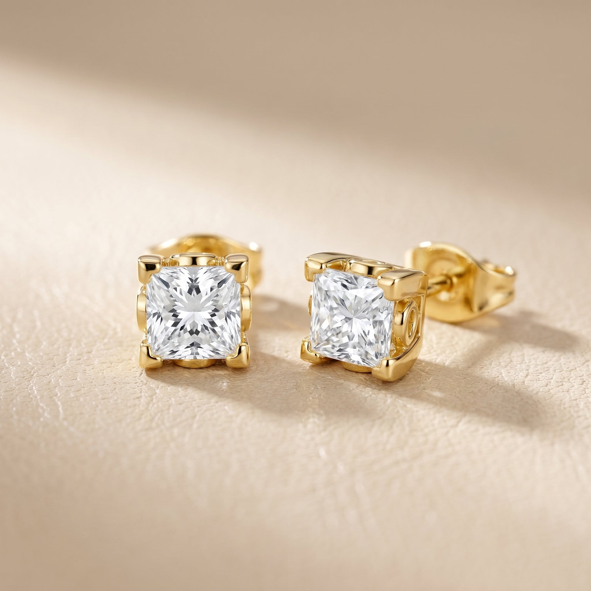 Princess Cut Lab Grown Diamond Stud Earrings in Yellow Gold