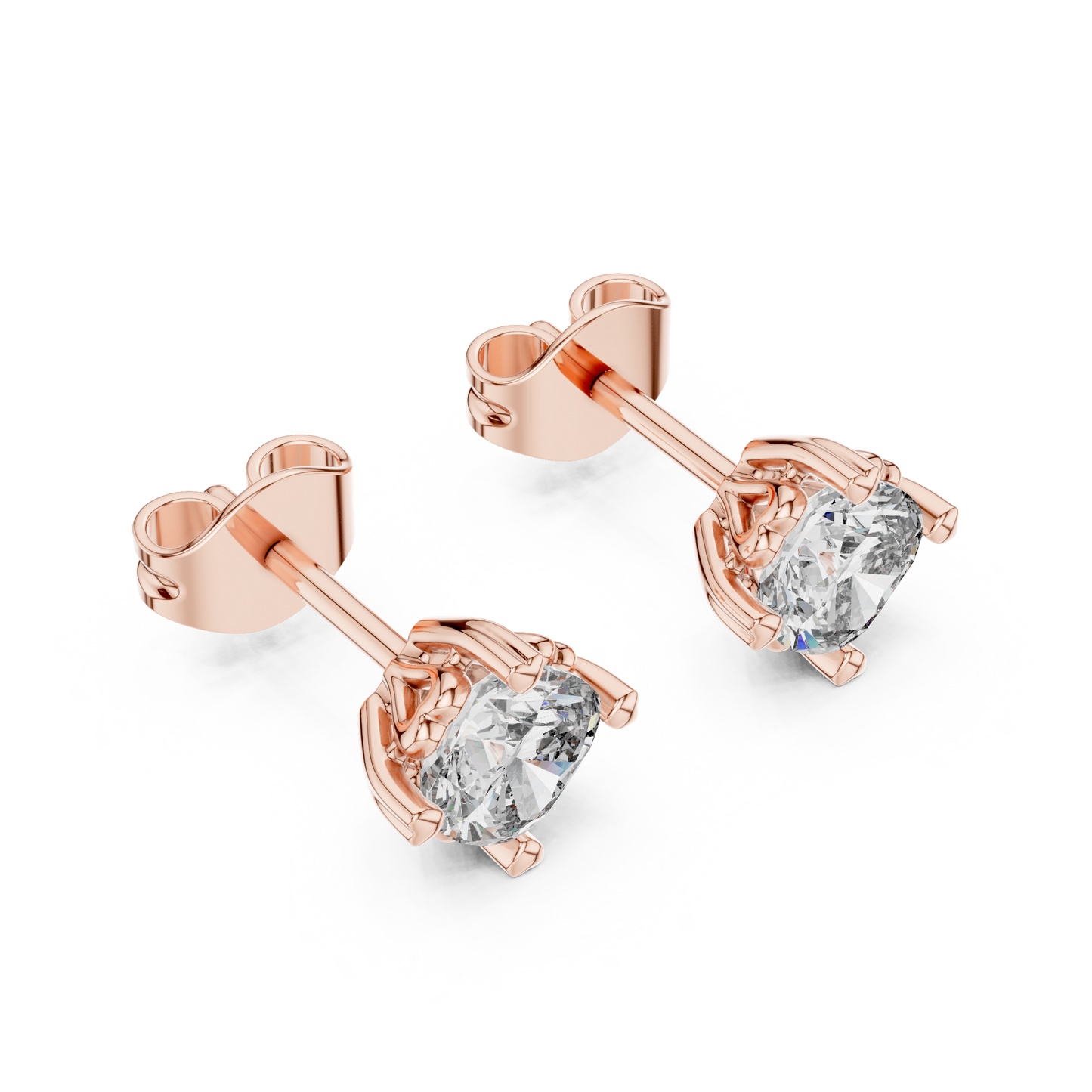 Cushion Cut Lab Grown Diamond Stud Earrings in Rose Gold