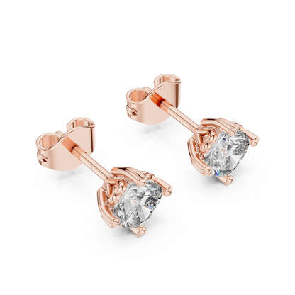Cushion Cut Lab Grown Diamond Stud Earrings in Rose Gold