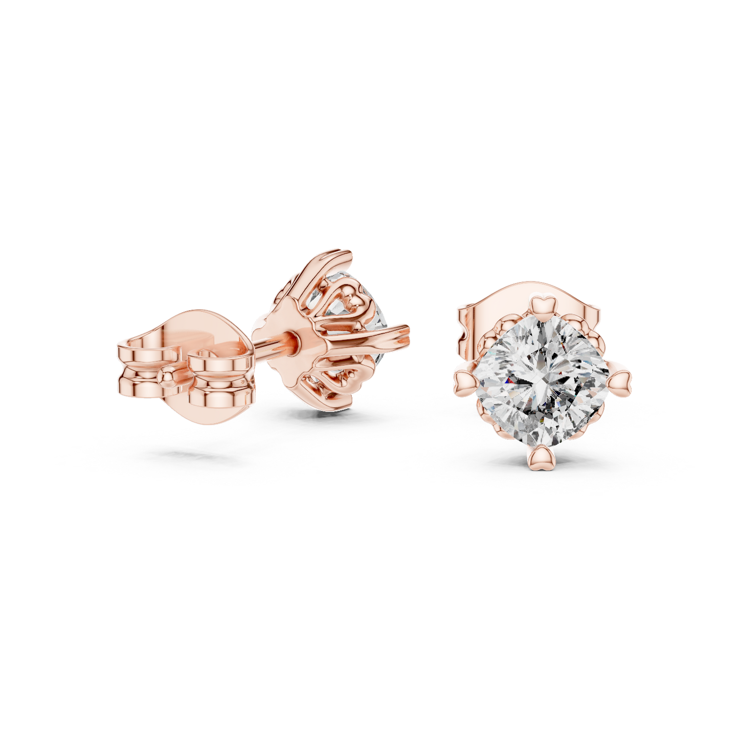 Cushion Cut Lab Grown Diamond Stud Earrings in Rose Gold