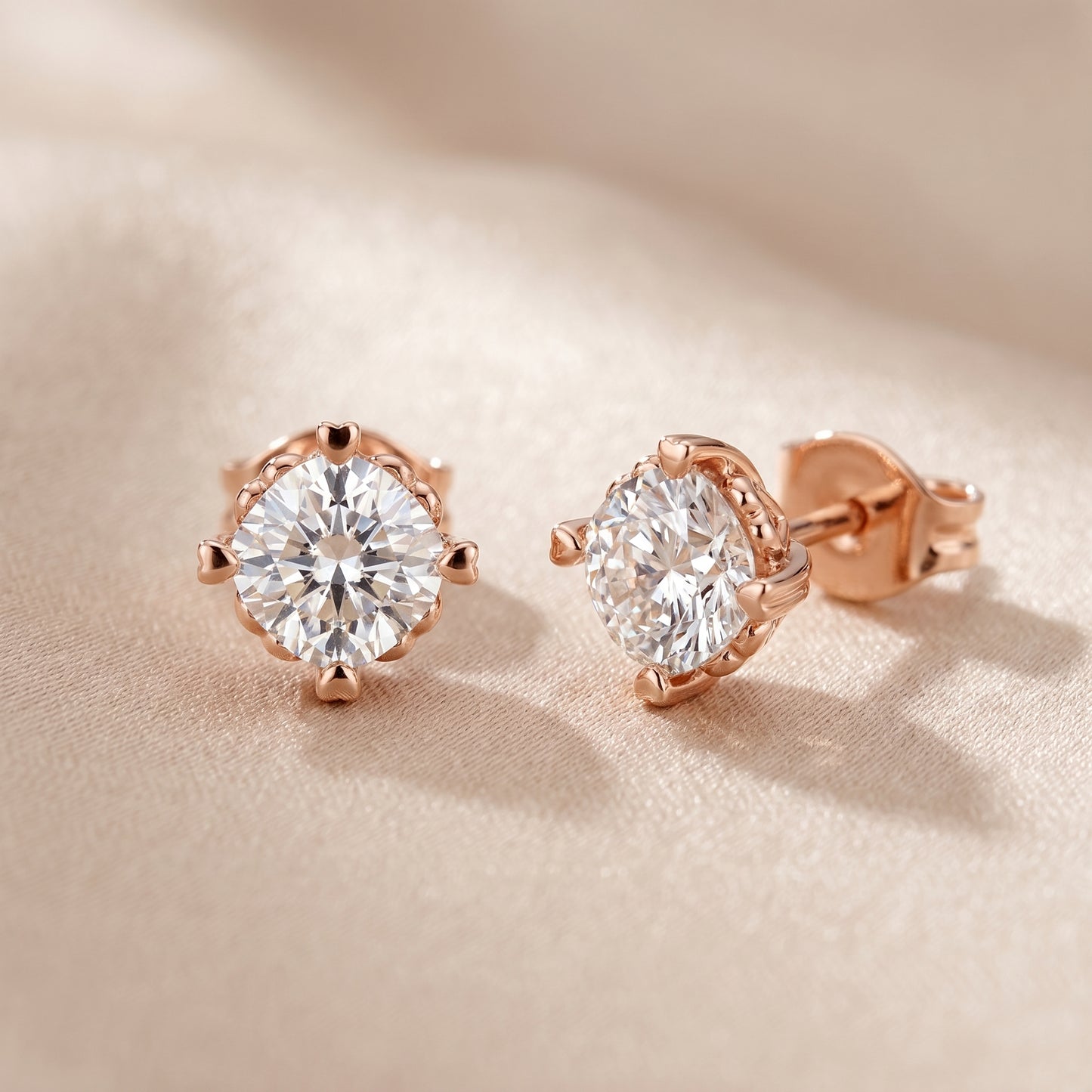 Cushion Cut Lab Grown Diamond Stud Earrings in Rose Gold