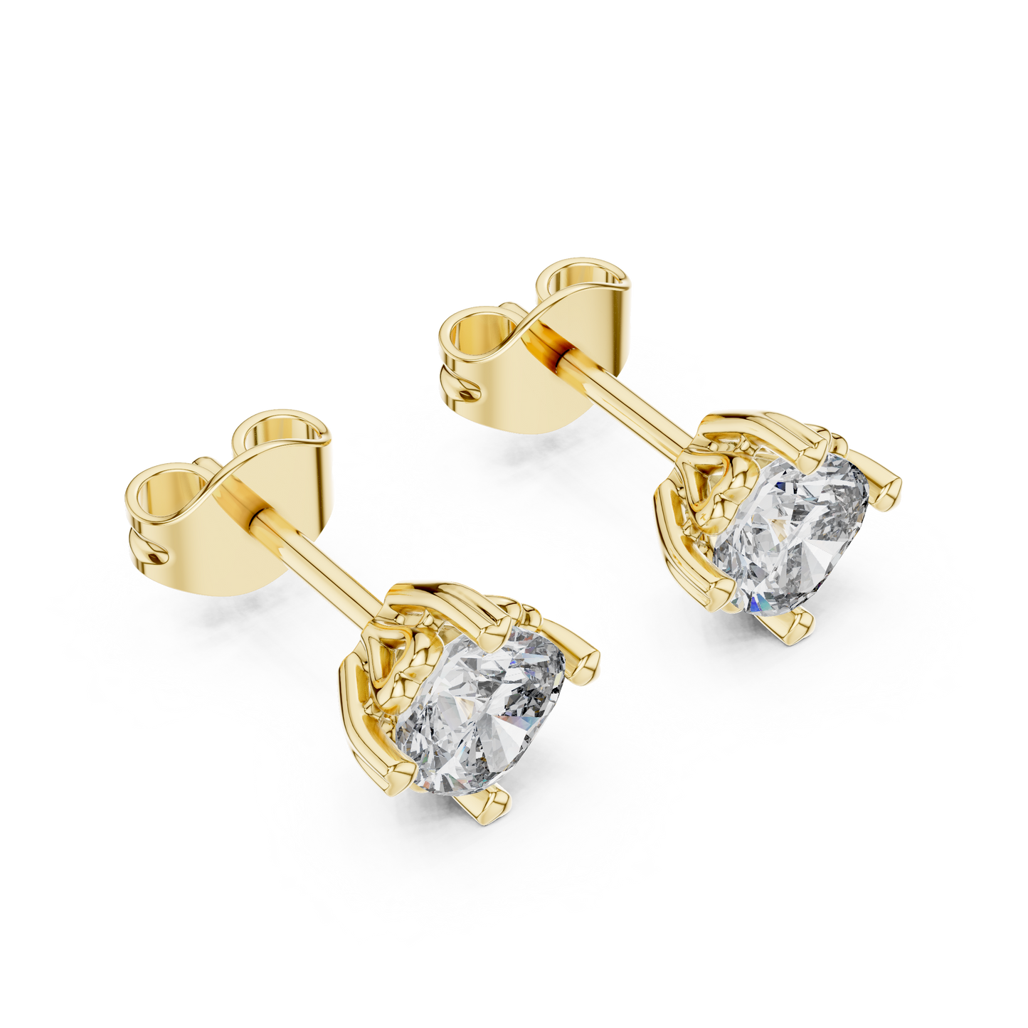 Cushion Cut Lab Grown Diamond Stud Earrings in Yellow Gold