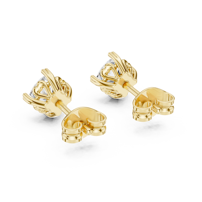 Cushion Cut Lab Grown Diamond Stud Earrings in Yellow Gold