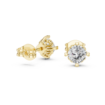 Cushion Cut Lab Grown Diamond Stud Earrings in Yellow Gold
