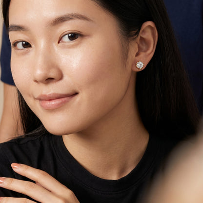 Cushion Cut Lab Grown Diamond Stud Earrings in Yellow Gold