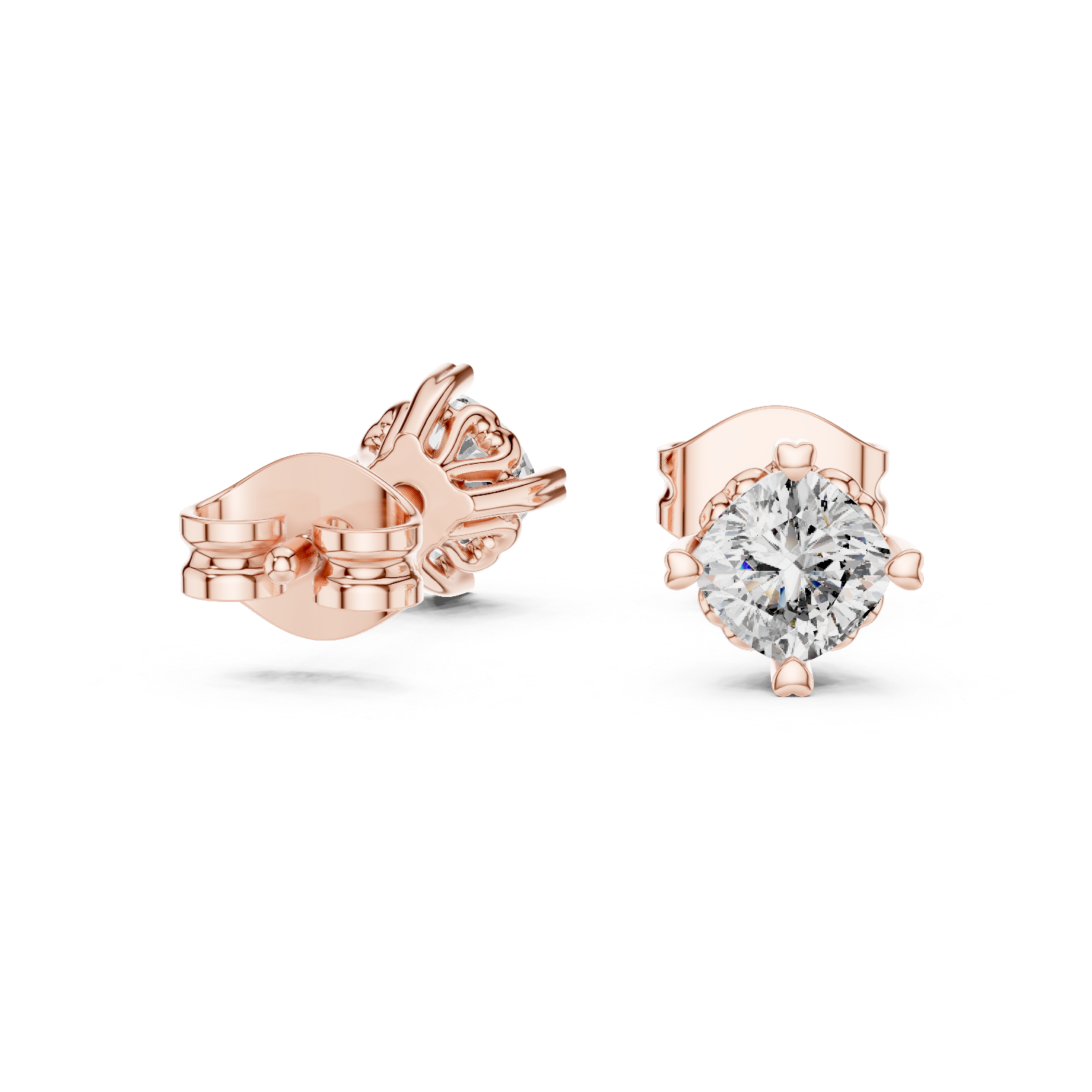 Cushion Cut Lab Grown Diamond Stud Earrings in Rose Gold
