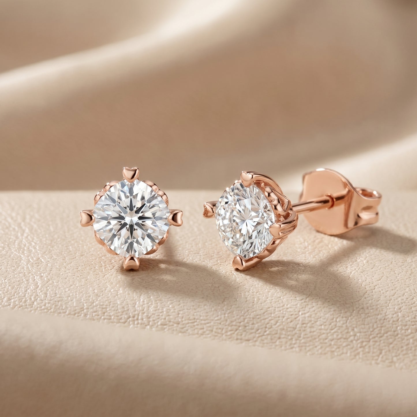 Cushion Cut Lab Grown Diamond Stud Earrings in Rose Gold