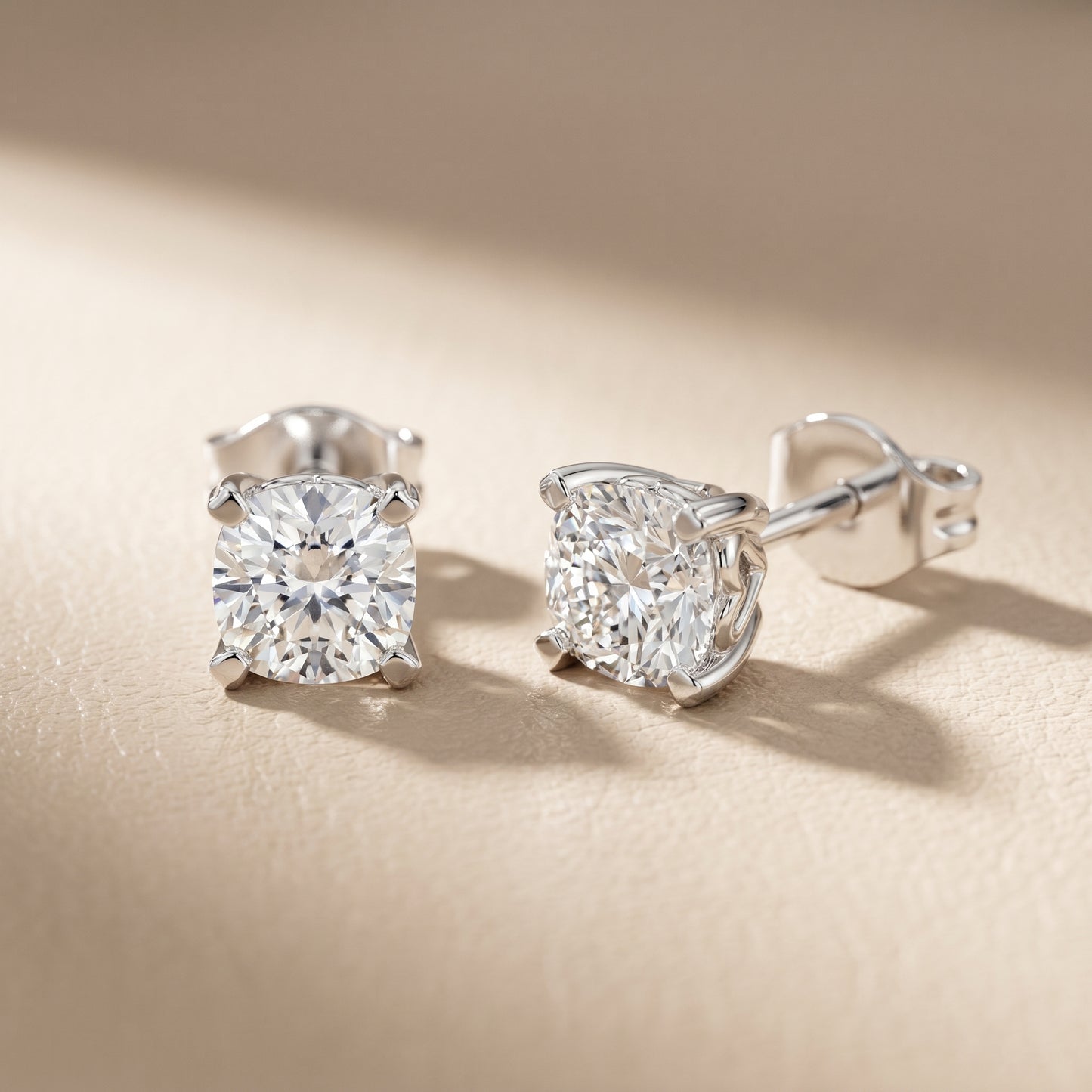 Cushion Cut Lab Grown Diamond Stud Earrings in White Gold