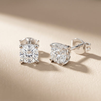 Cushion Cut Lab Grown Diamond Stud Earrings in White Gold